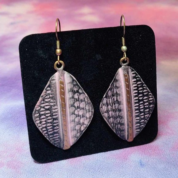 Handmade Pink and Copper Diamond Geometric Print Earrings - Picture 2 of 6